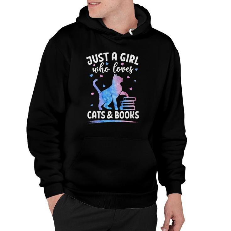 Just A Girl Who Loves Cats & Books Watercolor Cat Book Lover  Hoodie