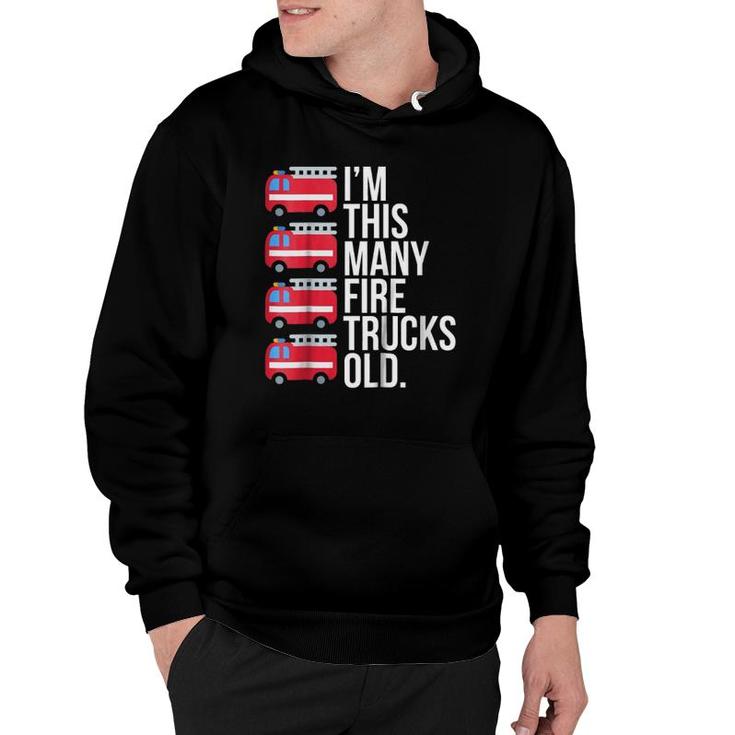 Kids I'm This Many Fire Trucks Old Four Years Old Birthday Hoodie