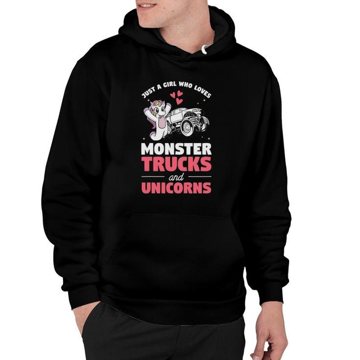 Kids Just A Girl Who Loves Monster Trucks And Unicorns Hoodie