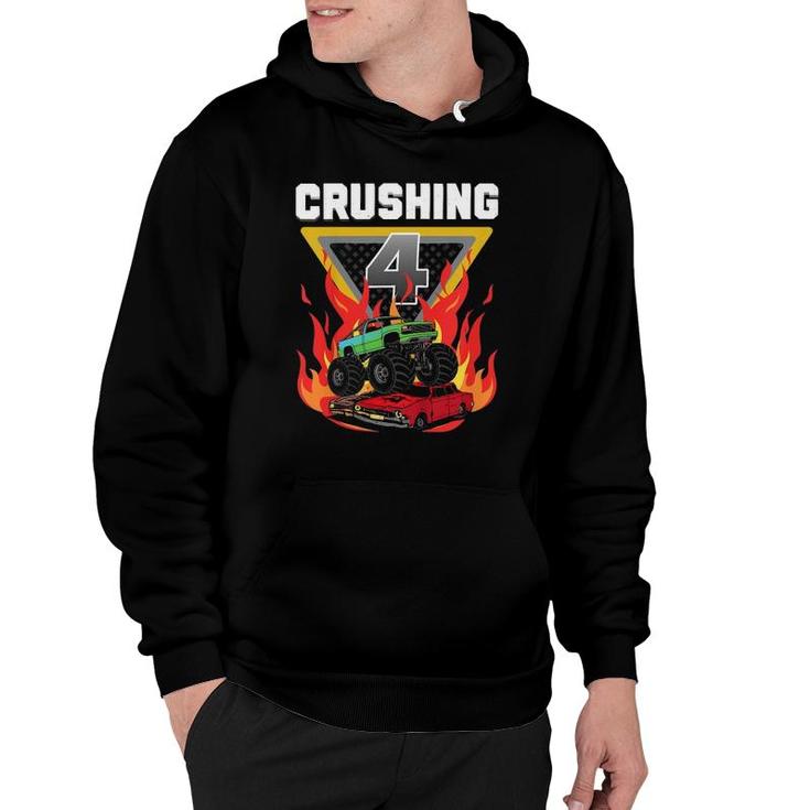Kids Monster Truck Crushing I'm 4 Your Monster Truck 4Th Birthday Hoodie