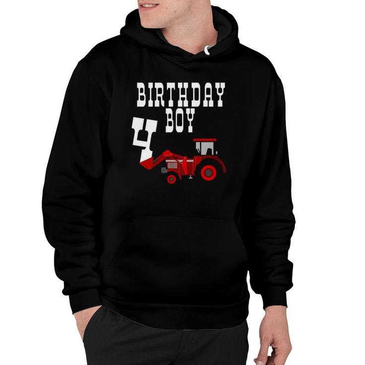 Kids Red Farm Tractor Birthday Boy 4 Years Old Party Four Hoodie