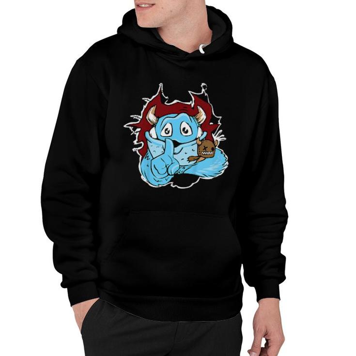 Kinder Cute Cartoon Monster With Fur Fluffy & Adorable Horns  Hoodie
