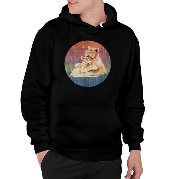 Lioness Lion Mom Baby Cub Watercolor On Distressed Sunset Hoodie