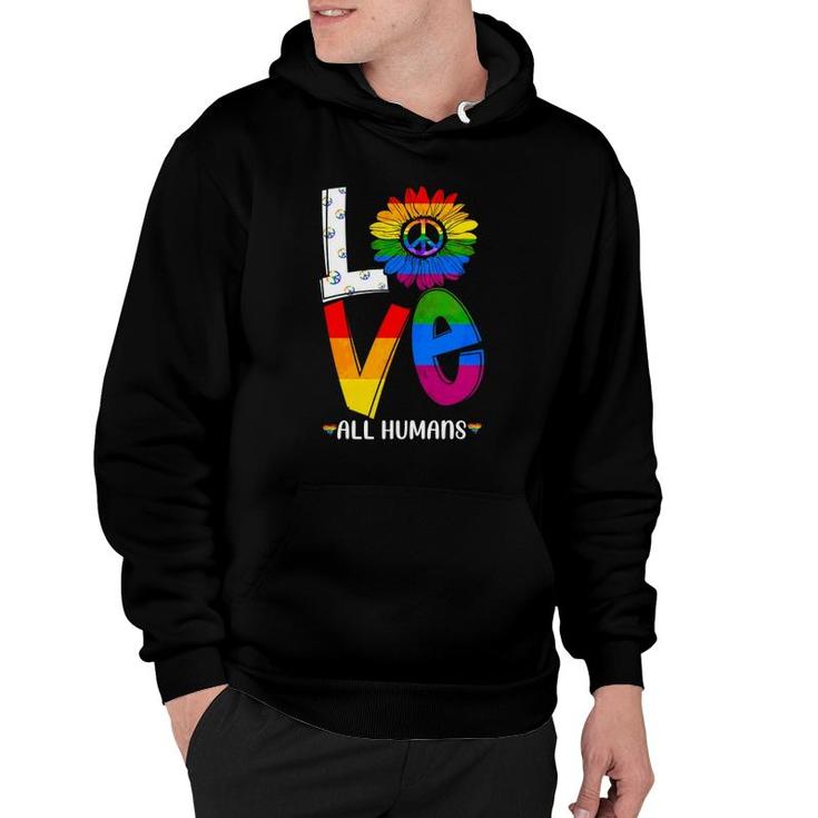 Love All Humans Rainbow Sunflower Lgbt Gay Pride Peace Sign Hoodie