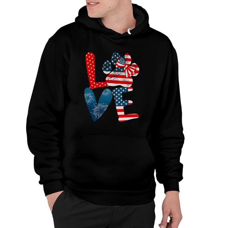 Love Dog Paw American Flag Dog Lover 4Th Of July Funny Tees Hoodie