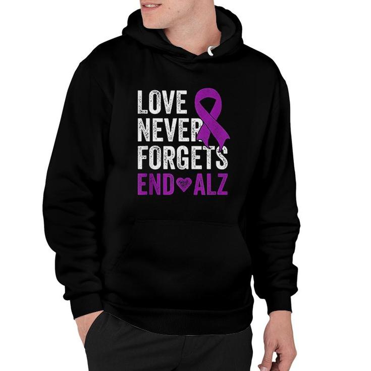 Love Never Forgets   Purple Ribbon Awareness End Alzheimers Hoodie
