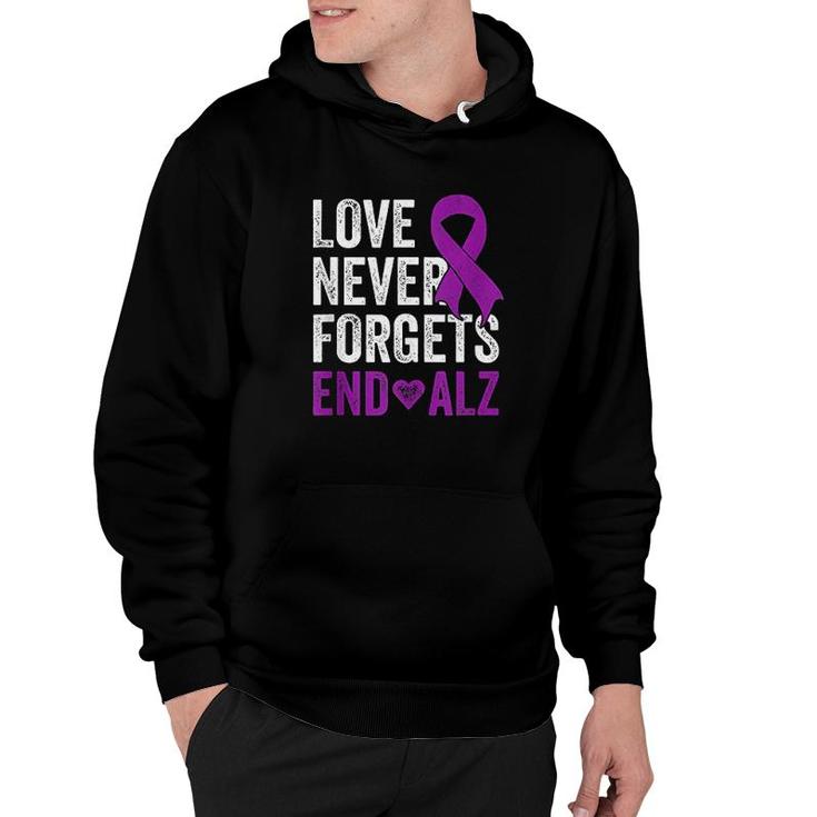 Love Never Forgets  Purple Ribbon Awareness End Alzheimers Hoodie