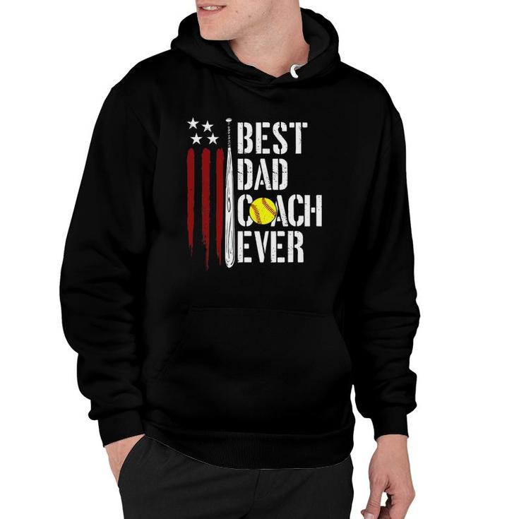 Mens Best Dad Coach Ever American Flag Softball Dad Fathers Day Hoodie