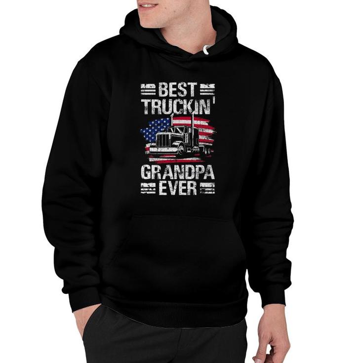 Mens Best Truckin Grandpa Ever Usa Flag Semi Truck Driver Gift Hoodie