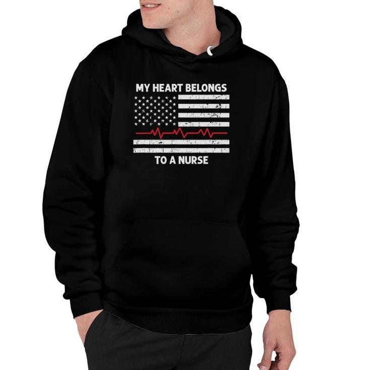 Mens Flag Heartbeat My Heart Belongs To A Nurse Husband Boyfriend Hoodie