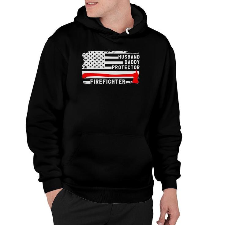 Mens Husband Daddy Protector Firefighter American Flag Fireman Hoodie