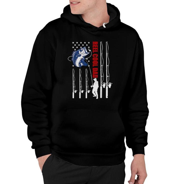 Mens Mens Vintage Fishing Dad Usa Flag Reel Cool Dad Father's Day Hoodie