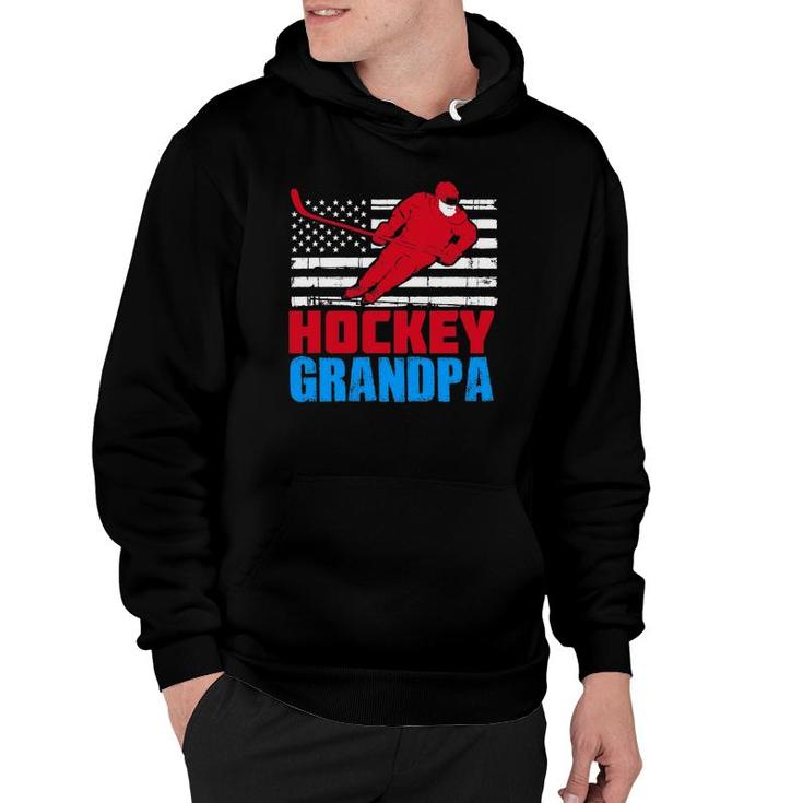 Mens Patriotic American Flag Usa Ice Hockey Grandpa Gift Hoodie