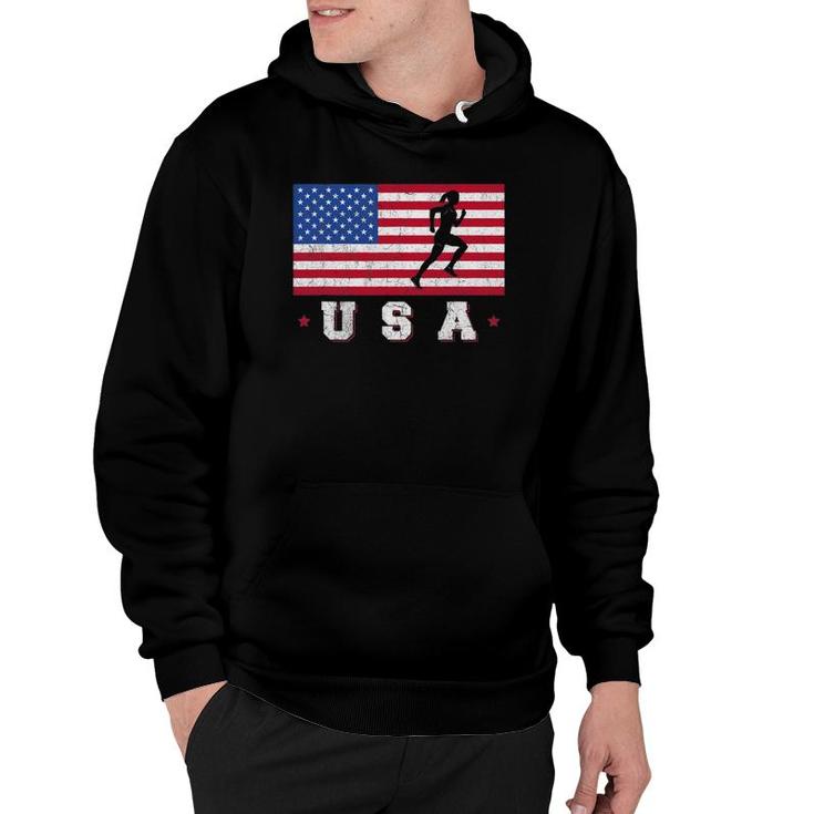 Patriotic Sports Gift American Usa Flag Track And Field Hoodie