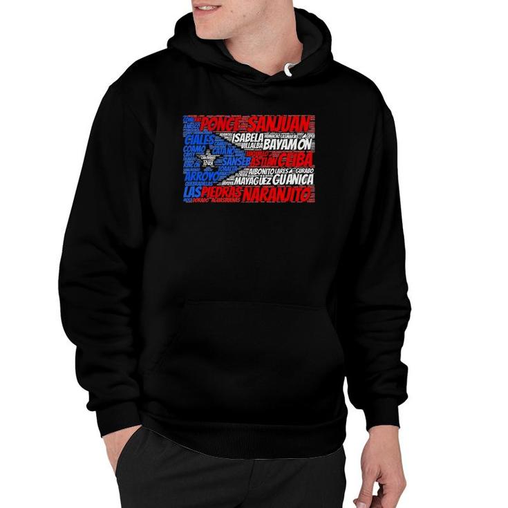 Puerto Rican Flag With Towns And Cities Of Puerto Rico Gift Hoodie