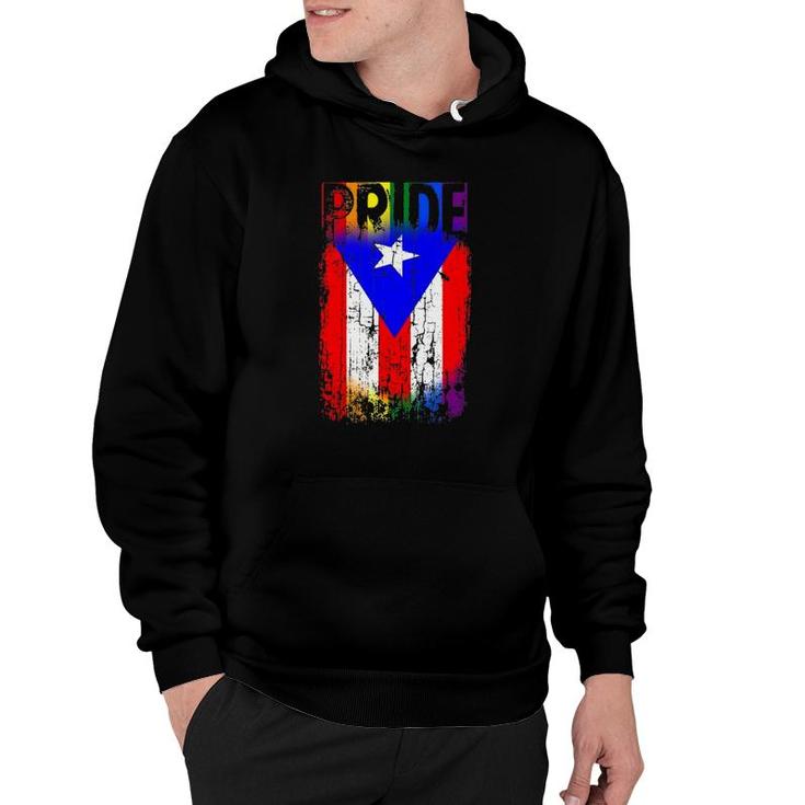 Puerto Rico Rican Gay Pride Flag Lgbtq Boricua Distressed Hoodie