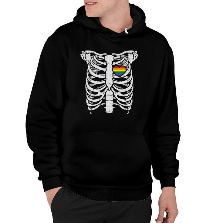 Skeleton Xray Ribs Halloween Heart Lgbtq Gay Pride Ally Hoodie