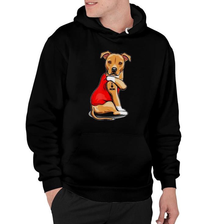 Staffordshire Bull Terrier Dog Tattoo I Love Mom Mother's Hoodie