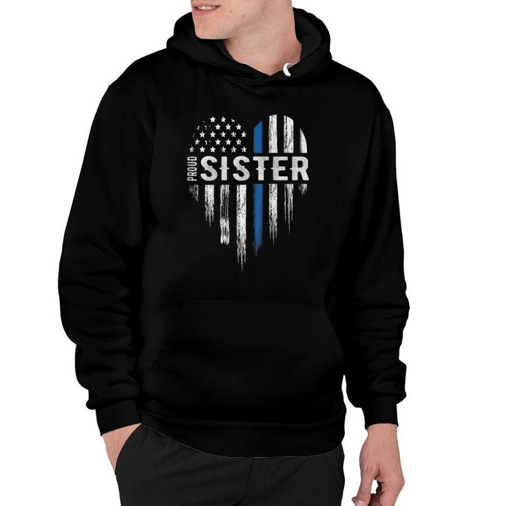 Thin Blue Line Heart Proud Sister Police Design On Back Hoodie