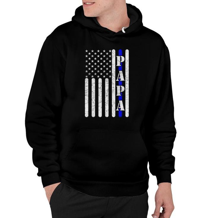 Thin Blue Line Papa Vintage Police American Flag Father's Day Hoodie
