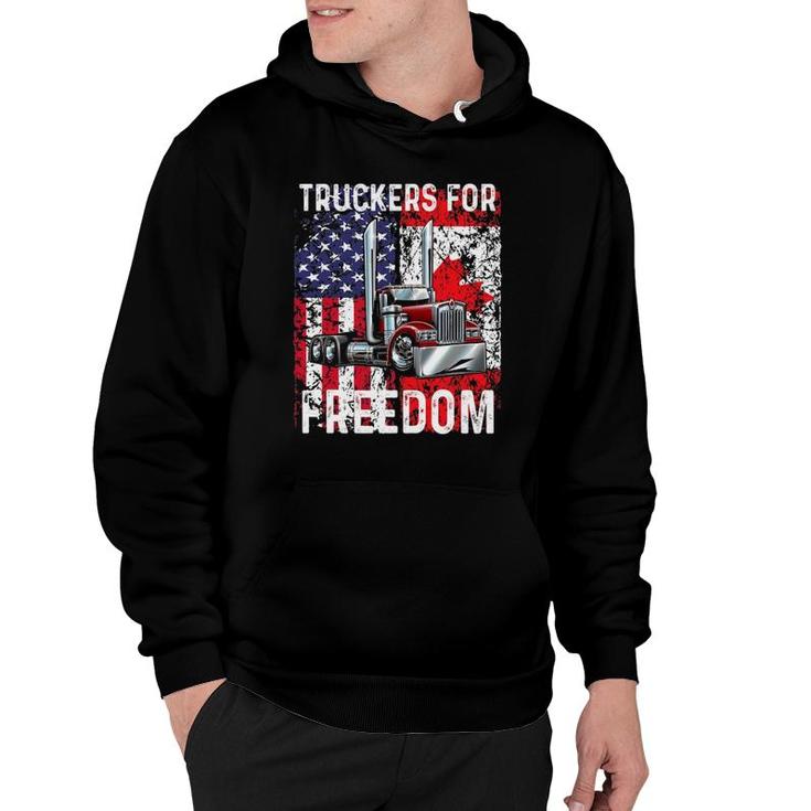 Trucker For Freedom Convoy 2022, American Canadian Flag Hoodie