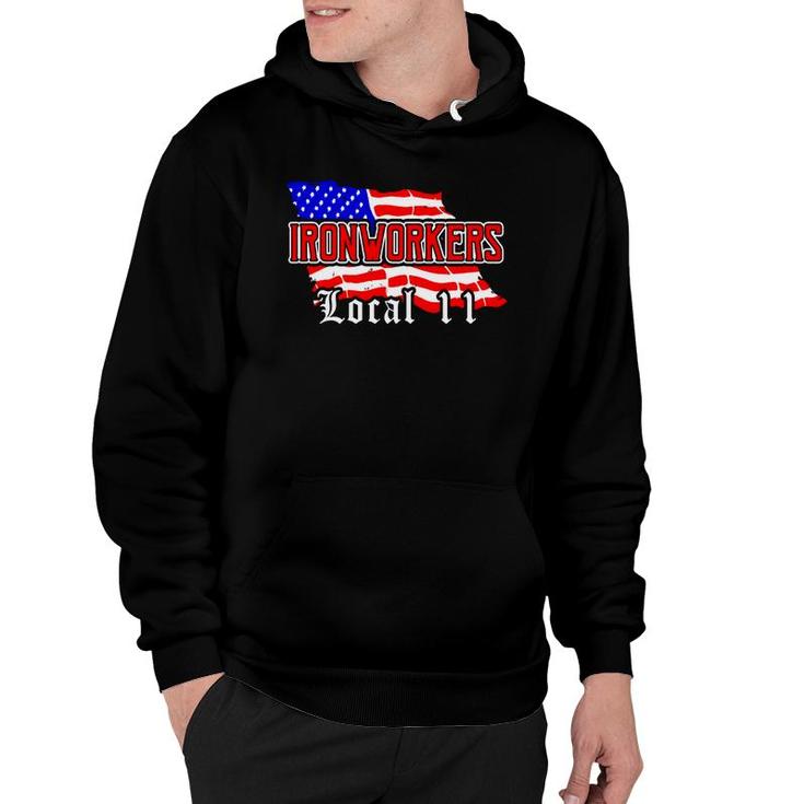 Union Ironworkers Local 11 New Jersey American Flag Tee Hoodie