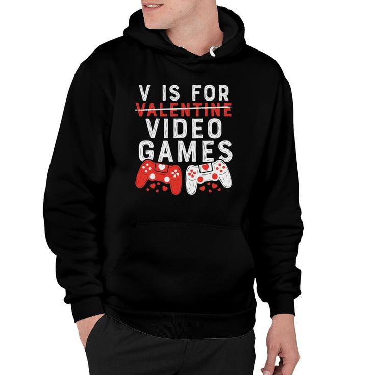 V Is For Video Games  Valentine Boys Valentine's Day Hoodie