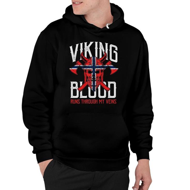 Viking Blood Skull Norwegian Flag Pride Norway Premium Hoodie