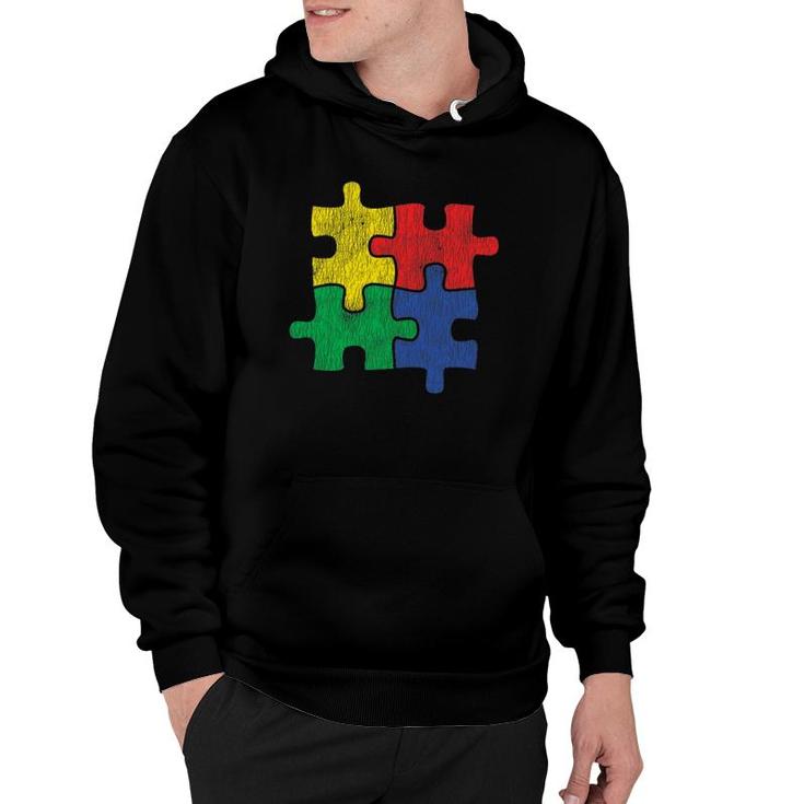 Vintage Autism Colorful Puzzle, Kids Autism Awareness Gift Hoodie