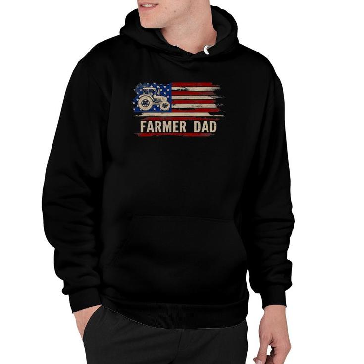 Vintage Farmer Dad American Usa Flag Farming Tractor Gift Hoodie