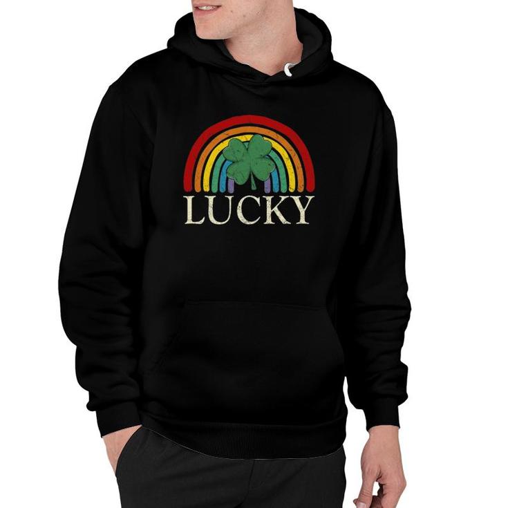 Vintage Lucky Shamrock Rainbow St Patrick's Day Mens Womens Hoodie