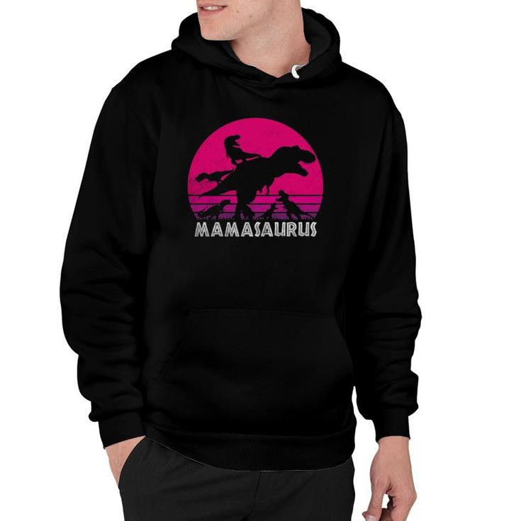 Vintage Mom Of 5 Kids Mamasaurus Sunset Gift For Mother  Hoodie