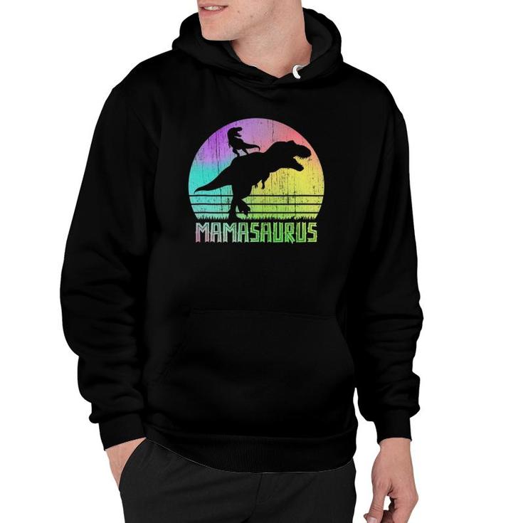 Vintage Retro Mamasaurus Rainbow Sunset Gift For Mother Of 1 Ver2 Hoodie