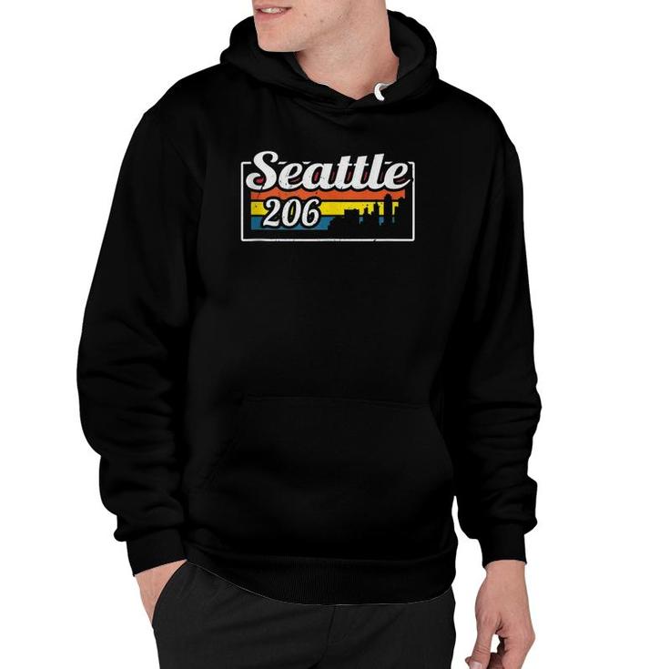 Vintage Seattle City Skyline 206 State Of Washington Retro  Hoodie