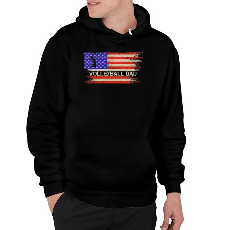 Vintage Usa American Flag Proud Volleyball Dad Silhouette Hoodie