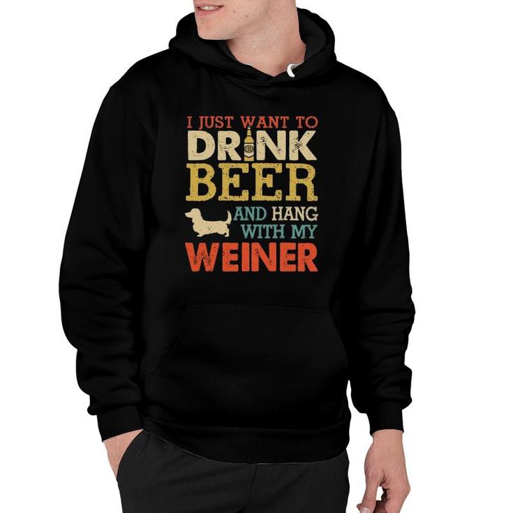 Weiner Dachshund Dad Drink Beer Hang With Dog Funny Vintage Hoodie