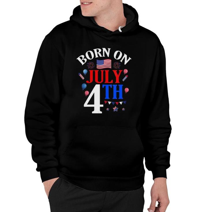 Womens Born On July 4Th Birthday Independence Day Women Men V-Neck Hoodie