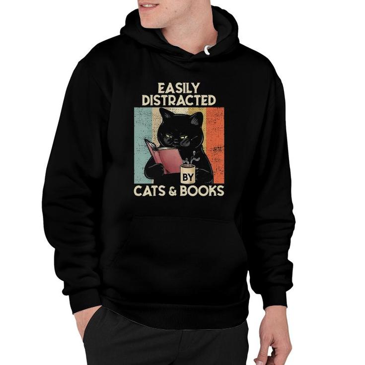 Womens Easily Distracted By Cats And Books For Cat Lovers V-Neck Hoodie