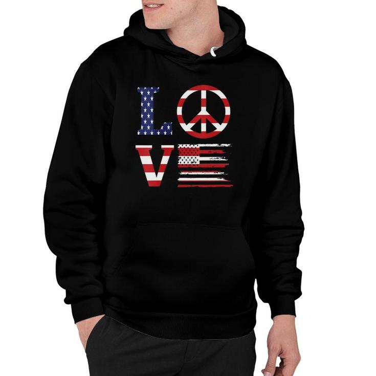 Womens Funny Patriotic 4Th Of July Love American Flag Peace Sign V-Neck Hoodie