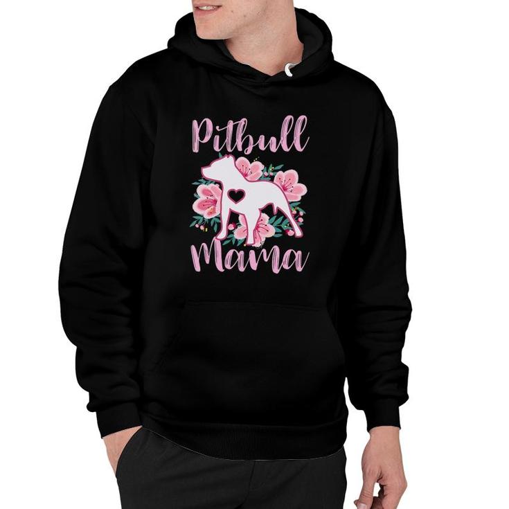 Womens Pitbull Mama Pink Flowers Pittie Mom Cute Mommy Gift V-Neck Hoodie