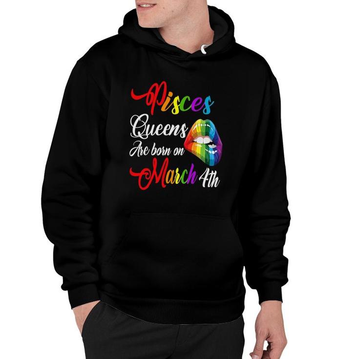 Womens Rainbow Lips March 4Th Queens Pisces Girl Birthday Zodiac Hoodie