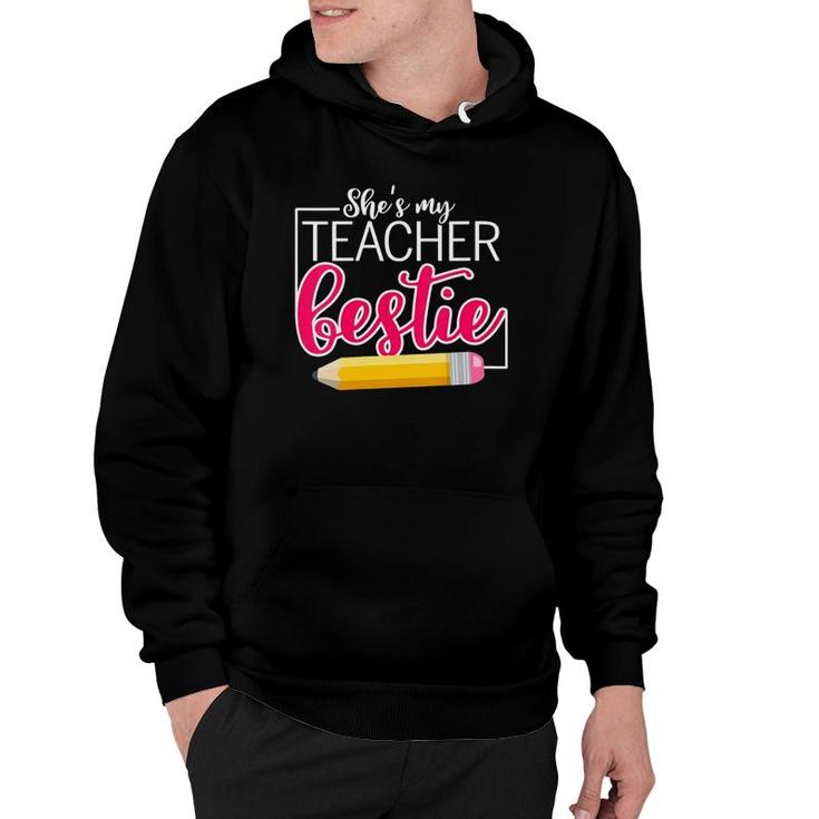 Womens She Is My Teacher Bestie Couple Matching Outfit Apparel V-Neck Hoodie