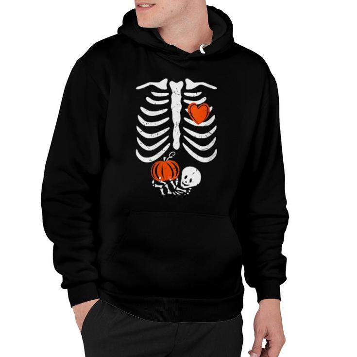 Womens Skeleton Heart Rib Cage Xray Pumpkin Halloween Hoodie
