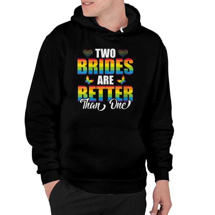 Womens Two Brides Are Better Than One Funny Lesbian Wedding V-Neck Hoodie