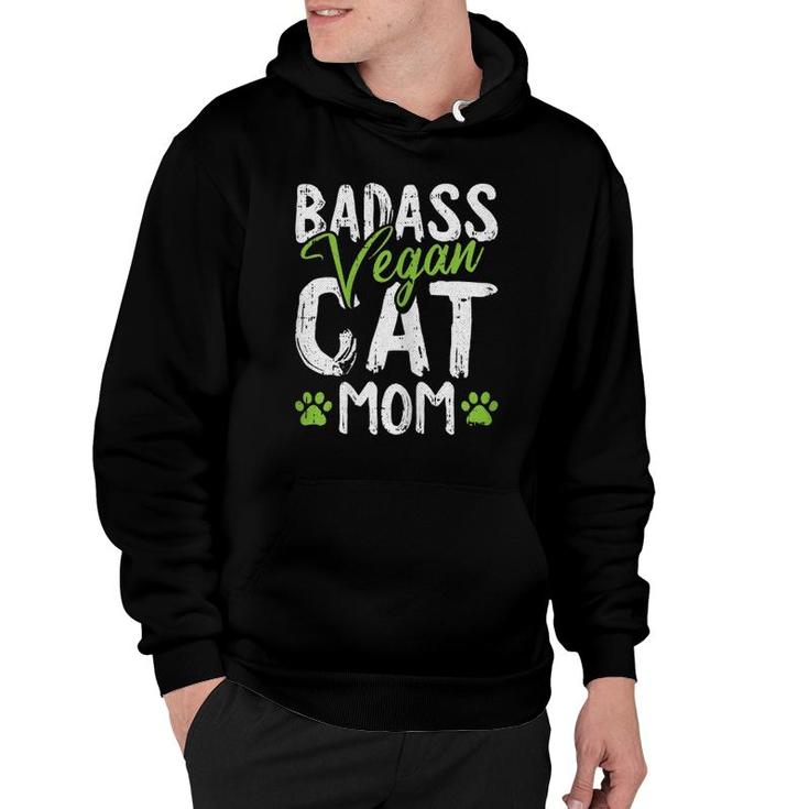 Womens Vegan Cat Mom Mother's-Day Badass Mama Paw Print Kitten Lover Hoodie