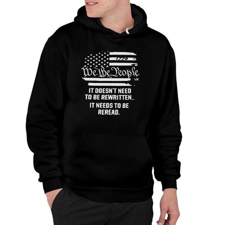 Womens Vintage American Flag It Needs To Be Reread We The People V-Neck Hoodie
