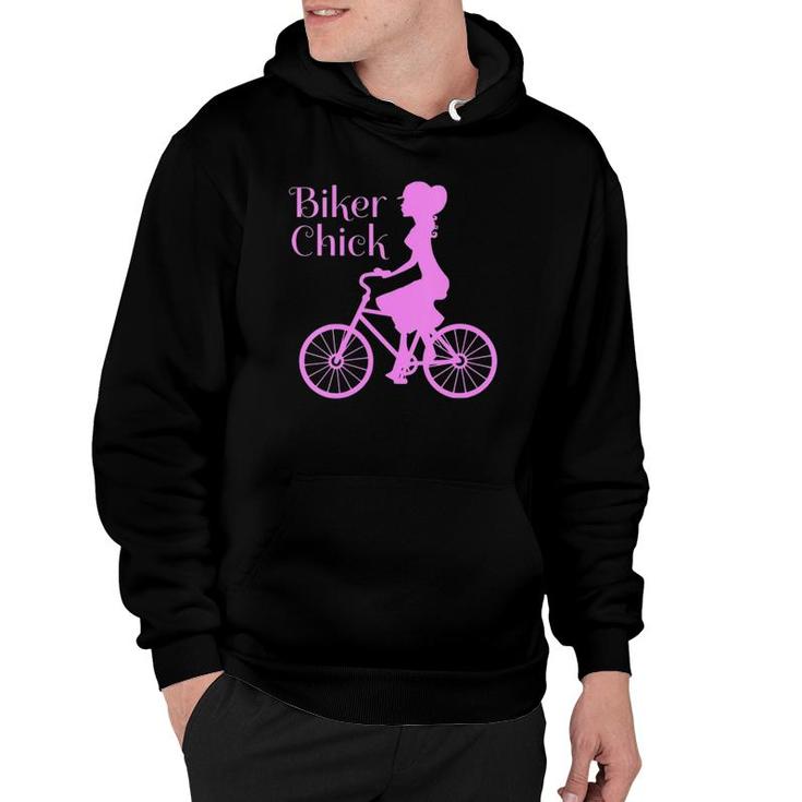 Womens Vintage Bike Biker Chick On Bicycle Quote Pink Print Hoodie