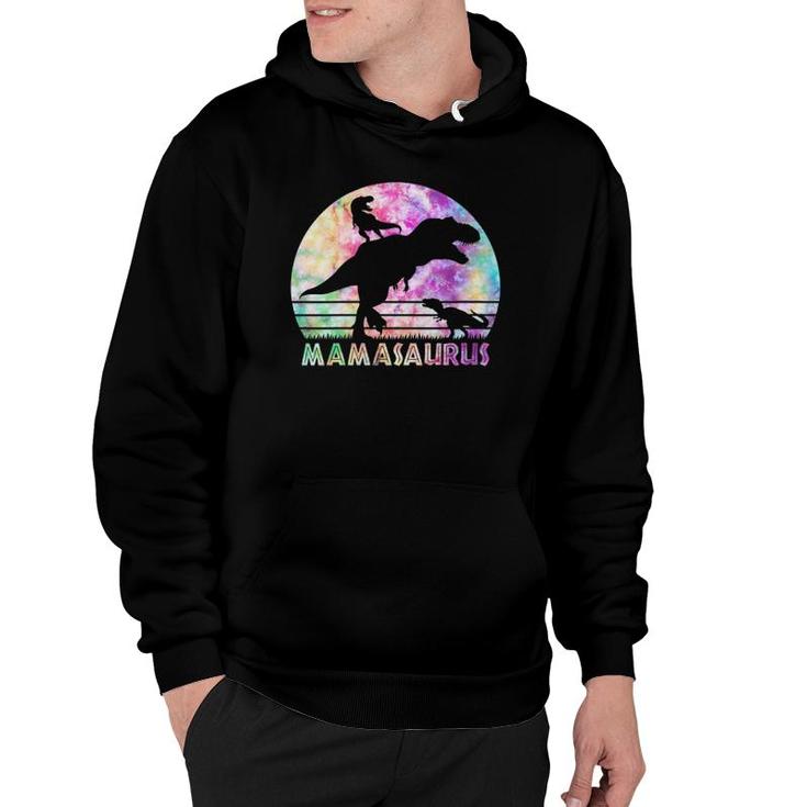 Womens Vintage Retro 2 Kids Mamasaurus Sunset Funny Gift For Mother Hoodie