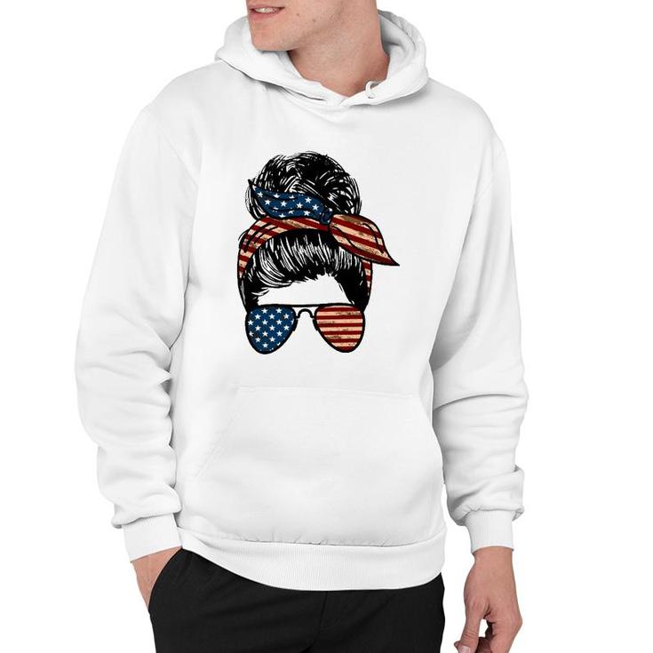 All American Mama Mother's Day Gift 4Th Of July Messy Bun American Flag Sunglasses Bandana Hoodie