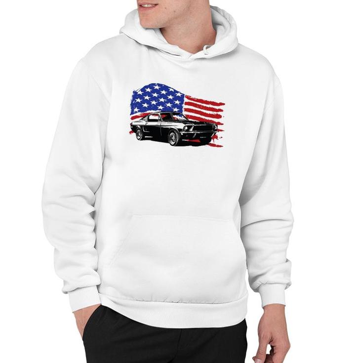 American Muscle Car With Flying American Flag For Car Lovers Hoodie